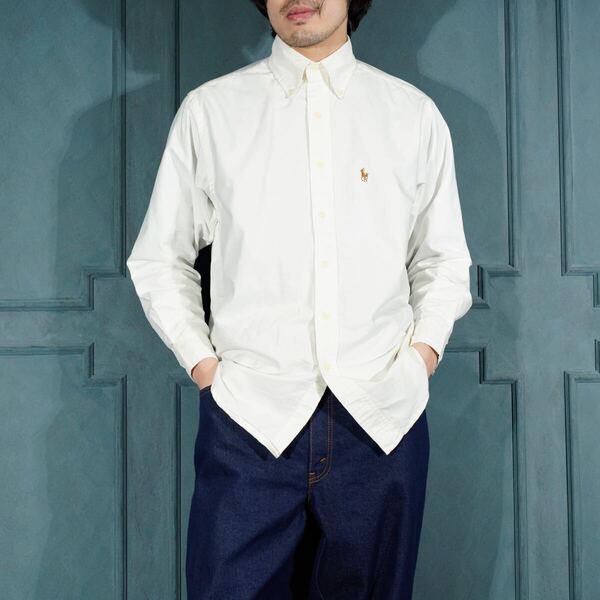 USA VINTAGE Ralph Lauren YAMOUTH アメリカ古着ラルフローレンホース刺繍デザインボタンダウンオックスフォードシャツ④