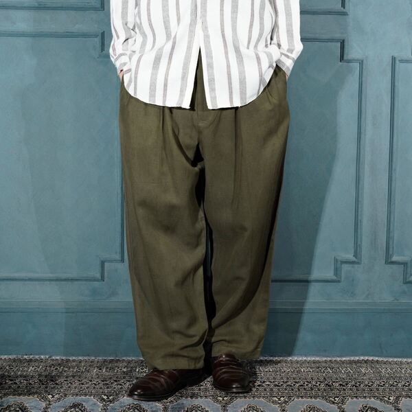 USA VINTAGE Caribbean TUCK DESIGN SILK LINEN WIDE SLACKS PANTS/アメリカ古着タックデザインシルクリネンワイドスラックスパンツ
