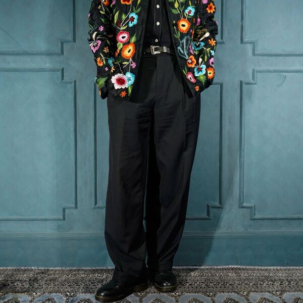 EU VINTAGE HUGO BOSS BLACK COLOR TUCK DESIGN SLACKS PANTS/ヨーロッパ古着ヒューゴボスブラックカラータックデザインスラックスパンツ