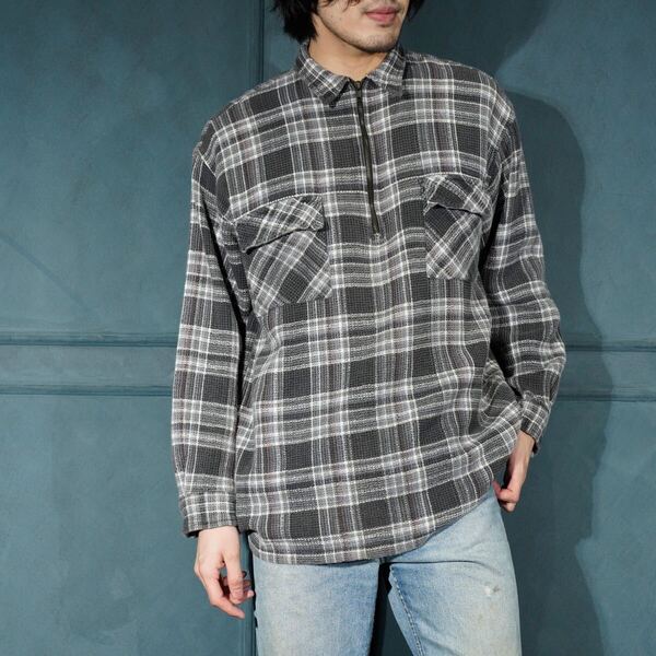 USA VINTAGE IN PRIVATE CHECK PATTERNED HALF ZIP SHIRT/アメリカ古着チェック柄ハーフジップシャツ