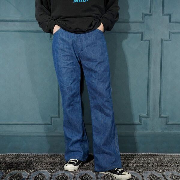 USA VINTAGE COLOR STITCH DESIGN FLARE DENIM PANTS/アメリカ古着カラーステッチデザインフレアデニムパンツ