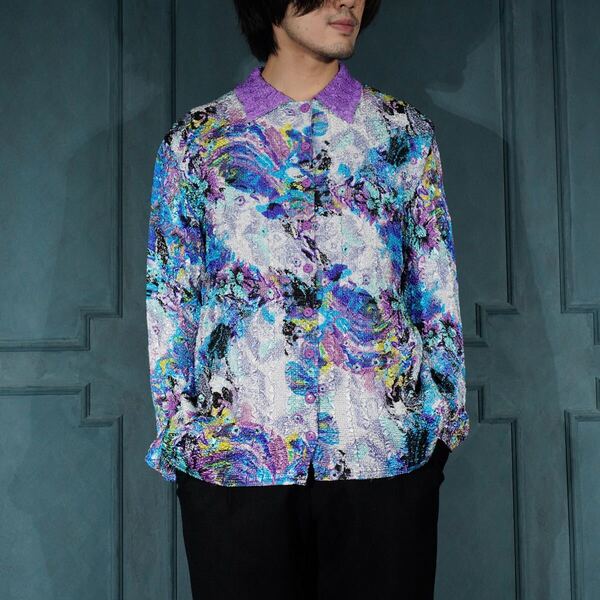USA VINTAGE Crush PATTERNED DESIGN POP CORN SHIRT/アメリカ古着柄デザインポップコーンシャツ
