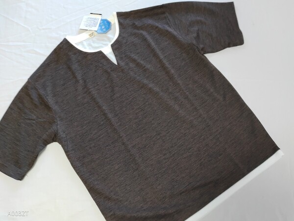 L寸・半袖新品/レイヤードTシャツ■ブラウン色ミックス