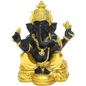 風水 置物 ゴールド ブラック ガネーシャ 黄金 レジン 象 お守り 厄除け 魔除け