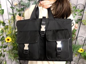 ●超美品●PRADA プラダ●メンズ●三角ロゴプレート●ポコノ ナイロン サフィアーノ レザー 本革●2way ビジネス バッグ●黒●A4●Js58539の商品画像