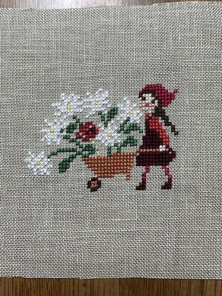 ハンドメイドクロスステッチ刺繍完成品☆女の子花束 サモイロフ