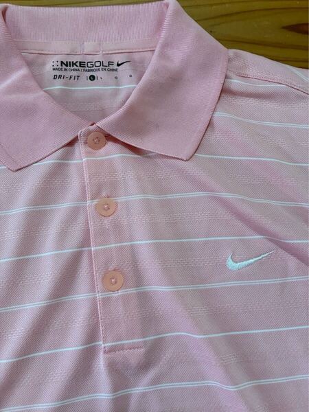 送料込み!! NIKE GOLF 半袖ポロシャツ ピンク ボーダー Lサイズ DLYーFIT ナイキゴルフ GOLF ゴルフウェアー