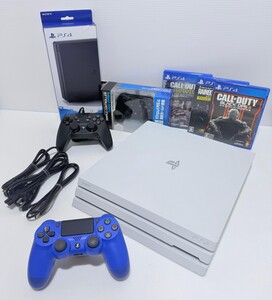 PS4Pro 本体 1TB ホワイト SONY PlayStation4 プレイステーション4 ゲームソフト/コントローラ セット/動作品 動作確認済(AA-18)