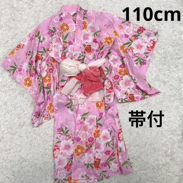 浴衣 女の子 110センチ 絞り帯付き クリーニング済み 夏祭り花火