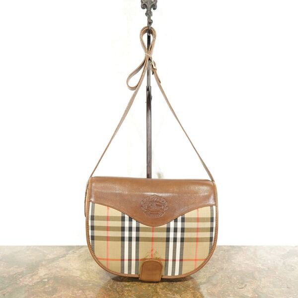 BURBERRYS CHECK PATTERNED HORSE LOGO EMBOSSED DESIGN SHOULDER BAG/バーバリーズチェック柄ホースロゴ型押しデザインショルダーバッグ
