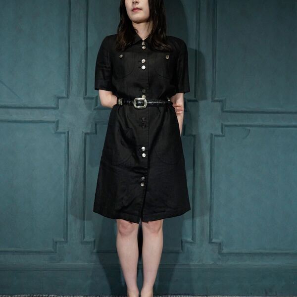 YVES SAINT LAURENT BUTTON DESIGN HALF SLEEVE LINEN SHIRT ONE PIECE/イヴサンローランボタンデザイン半袖リネンシャツワンピース