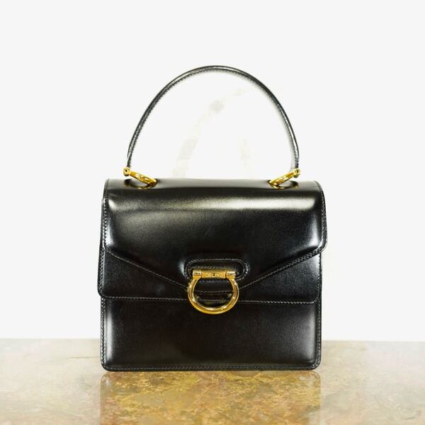 VINTAGE CELINE DOUBLE FRAP LEATHER HAND BAG MADE IN ITALY/ヴィンテージセリーヌダブルフラップレザーハンドバッグ