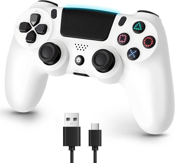 ps4コントローラー pc Turbo連射機能 6軸ジャイロセンサー 二重振動 Bluetoooth5.4 無線/有線安定接続 1000mAh 急速充電 16時間連続使用 白