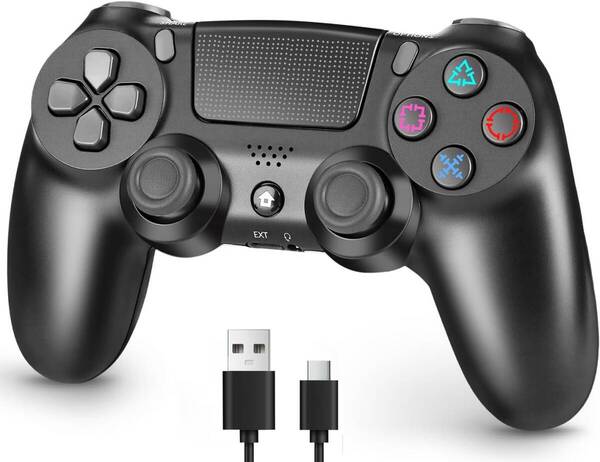 ps4コントローラー pc Turbo連射機能 6軸ジャイロセンサー 二重振動 Bluetoooth5.4 無線/有線安定接続 1000mAh 急速充電 16時間連続使用