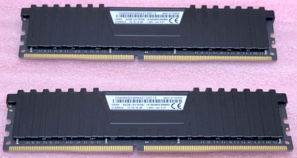 ◎Corsair Vengeance LPX CMK64GX4M4A2133C13(2枚のみ) - PC4-17000/DDR4-2133 288Pin DDR4 UDIMM 32GB(16GB x2) 動作品