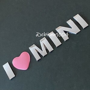 MINI ミニクーパー メタルステッカー アイラブミニ 3D 立体 エンブレム DIY アルファベット 文字ステッカー 光沢シルバー ピンクハート