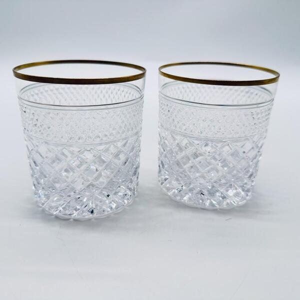 クリアグラス ロックグラス ダイヤカット 2客 ペア 金縁 コップ インテリア ウイスキーグラス 酒器 洋食器 現状