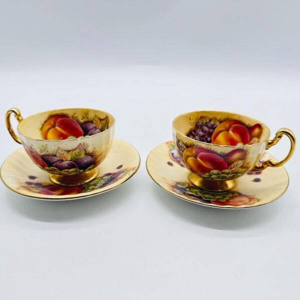 エインズレイ Aynsley オーチャードゴールド カップ&ソーサー 2客 ペア フルーツ コーヒー ティー 洋食器 現状