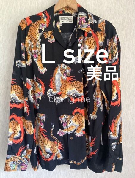 L WACKO MARIA TIM LEHI Hawaiian L/S shirt BLACK 美品 ワコマリア アロハシャツ レーヨン シャツ 長袖シャツ 黒 ブラック tiger 虎