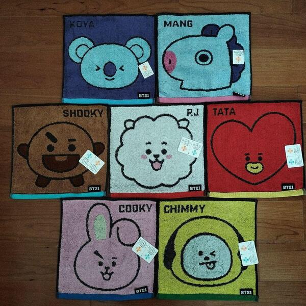 7枚セット BT21 フェイス ミニタオル 新品 丸眞 BTS MANG TATA CHIMMY SHOOKY RJ COOKY タオルハンカチ JIN ジョングク SUGA V ジミン