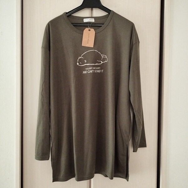 新品【Mサイズ】KEITH VALLER レディース 長袖Tシャツ トップス チュニック ビッグTシャツ ロングTシャツ 3470 ゆったり大きいサイズ くま