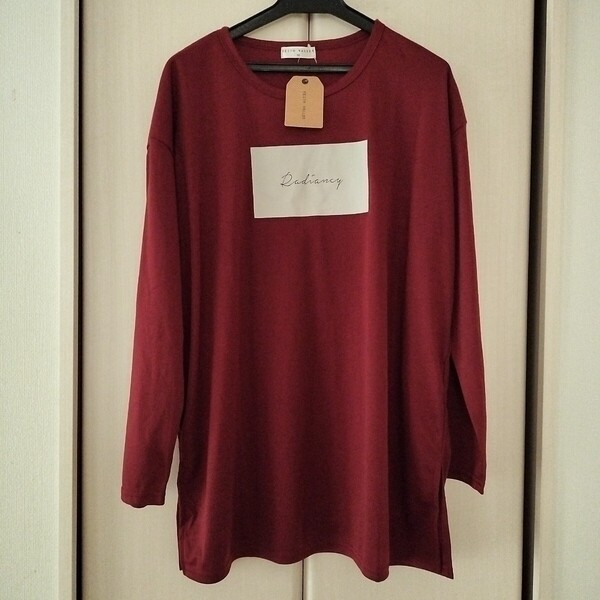 新品【Mサイズ】KEITH VALLER レディース 長袖Tシャツ トップス チュニック ビッグTシャツ ロングTシャツ 3470 ゆったりサイズ えんじ