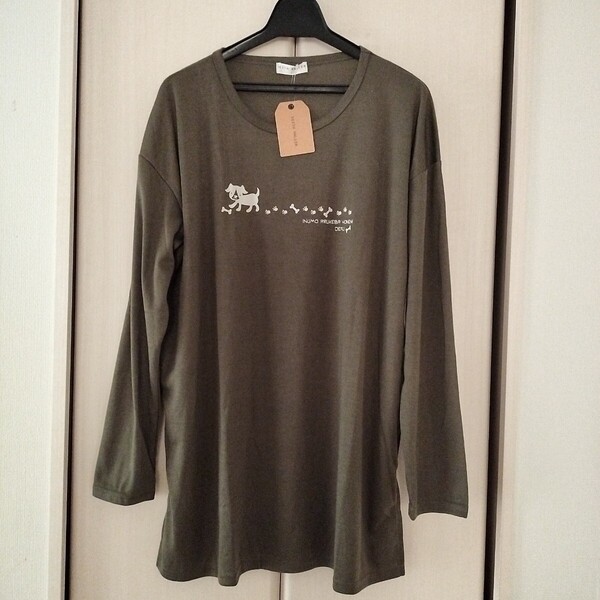 新品【Lサイズ】KEITH VALLER レディース 長袖Tシャツ トップス チュニック ビッグTシャツ ゆったり大きめ 3470H ロングTシャツ 犬