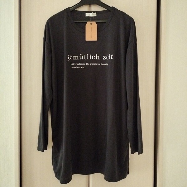 新品【Lサイズ】KEITH VALLER レディース 長袖Tシャツ トップス チュニック ビッグTシャツ ゆったり大きめ 3470A ロングTシャツ ロゴ 黒