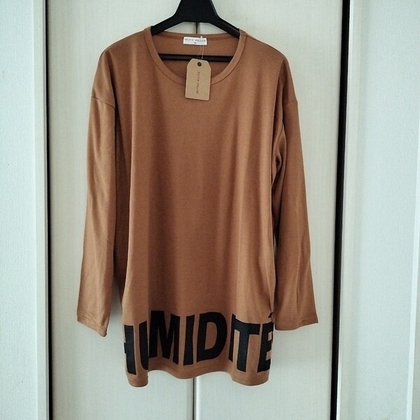 新品【Mサイズ】KEITH VALLER レディース 長袖Tシャツ トップス チュニック ビッグTシャツ ロングTシャツ 3470B ゆったりサイズ 茶系