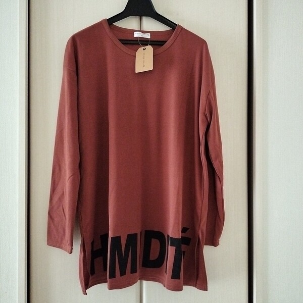 新品【Mサイズ】KEITH VALLER レディース 長袖Tシャツ トップス チュニック ビッグTシャツ ロングTシャツ 3470B ゆったりサイズ 茶系 ②