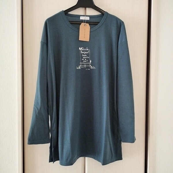 新品【Mサイズ】KEITH VALLER レディース 長袖Tシャツ トップス チュニック ビッグTシャツ ロングTシャツ 3470F ゆったりサイズ ロゴ 青系