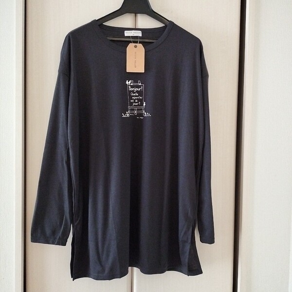 新品【Mサイズ】KEITH VALLER レディース 長袖Tシャツ トップス チュニック ビッグTシャツ ロングTシャツ 3470F ゆったりサイズ ロゴ 黒