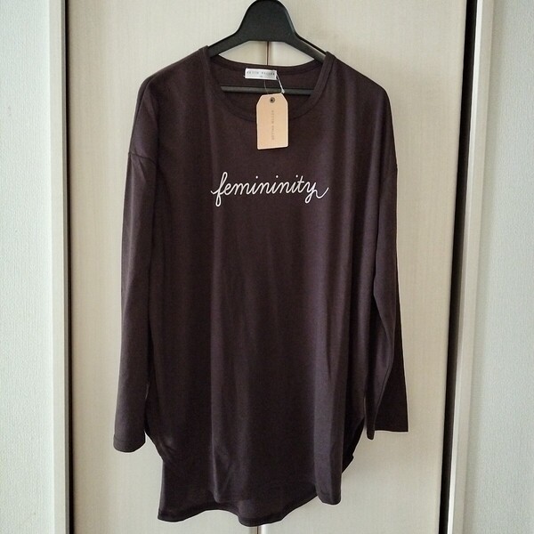 新品【Lサイズ】KEITH VALLER レディース 長袖Tシャツ トップス チュニック ビッグTシャツ ゆったり大きめ 3468F 茶系 ロングTシャツロゴ