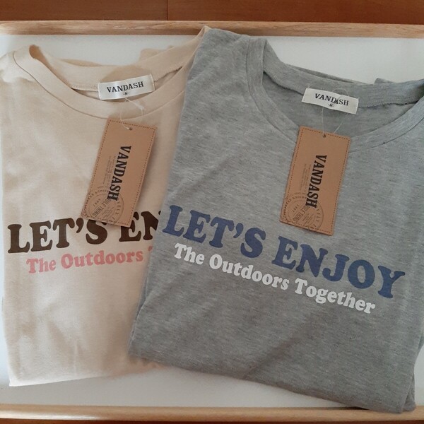 2枚セット【Mサイズ】新品タグ付き VANDASH しまむら 半袖Tシャツ ルームウェア レディース トップス ミセス ロゴ グレー ベージュ