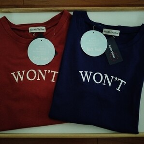 2枚セット【Mサイズ】新品タグ付き Keith Valler 半袖Tシャツ ルームウェア レディース トップス ミセス ロゴ WONT 青&赤系 送料無料