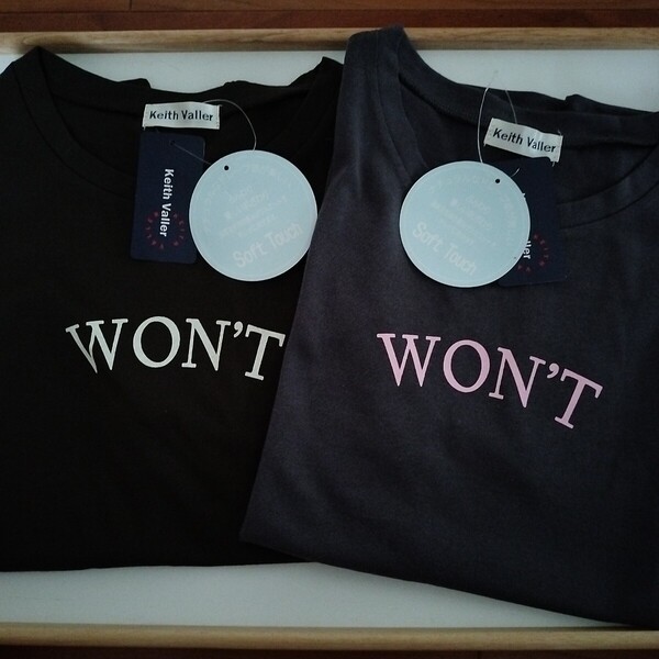 2枚セット【Mサイズ】新品タグ付き Keith Valler 半袖Tシャツ ルームウェア レディース トップス ミセス ロゴ WONT カーキ&グレー