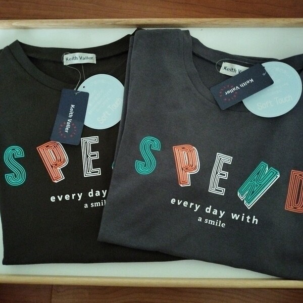 2枚セット【Mサイズ】新品タグ付き Keith Valler 半袖Tシャツ ルームウェア レディース トップス ミセス ロゴ SPEND グレー系 送料無料