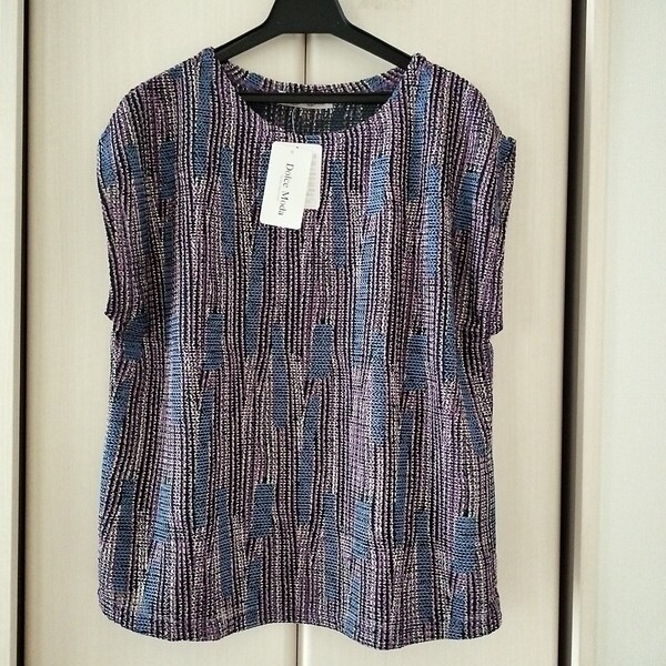 新品タグ付【M~L】Dolce Moda 透かし編み シアーベスト ミセス レディース トップス 船場ニット カットソー ノースリーブ シースルー ①