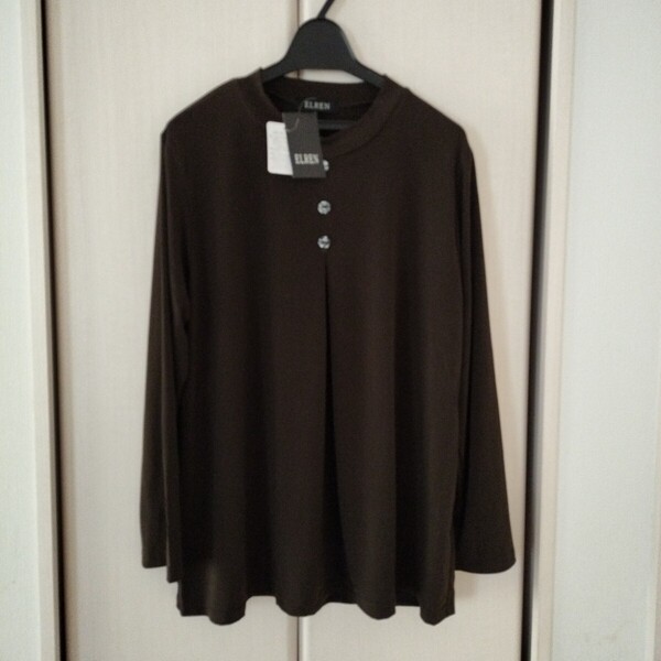 【M~Lサイズ】新品 ELREN 長袖カットソー 関西ファッション連合 レディース トップス ミセス ゆったり プルオーバー 茶 ブラウン系 118172