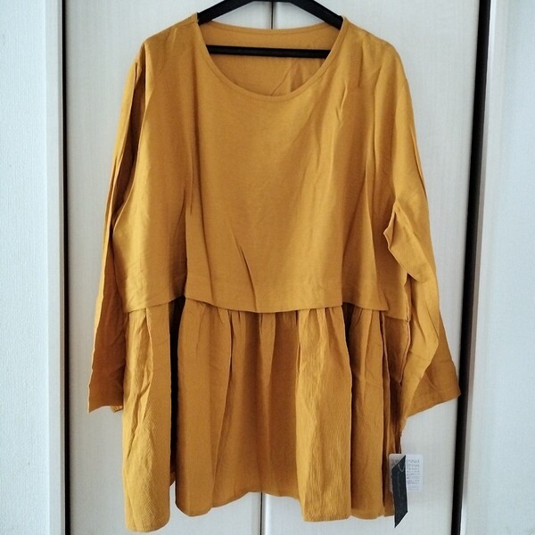 新品タグ付【M~Lサイズ】関西ファッション連合 hanahana 長袖カットソー チュニックシャツ レディース ゆったり ポリエステル×麻
