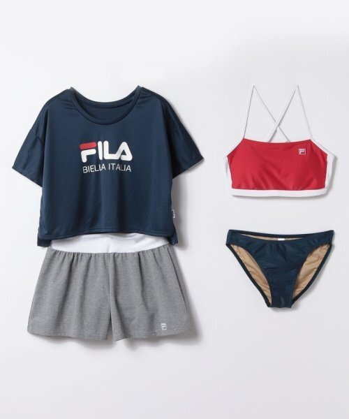 7号 Sサイズ 新品 フィラ FILA ブラトップ ビキニショーツ Tシャツ ショートパンツ4点セット レディース 水着 ネイビー 送料無料 匿名配送