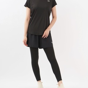 【3Lサイズ】黒 ブラック 新品 FILA 半袖Tシャツ レギンス ショートパンツ3点セット 大きいサイズ スポーツウエア 水陸両用 送料無料