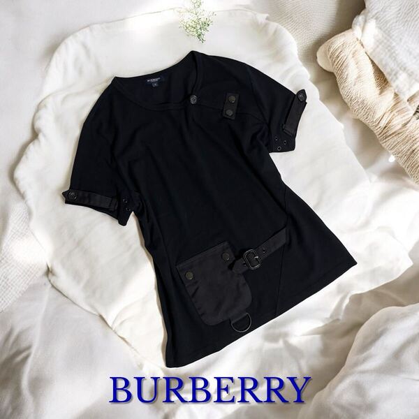 美品 BURBERRY 半袖 レディース カットソー Tシャツ トップス シャツ 海外セールス品 バーバリー ストレッチ素材 ポーランド製 女性用 黒