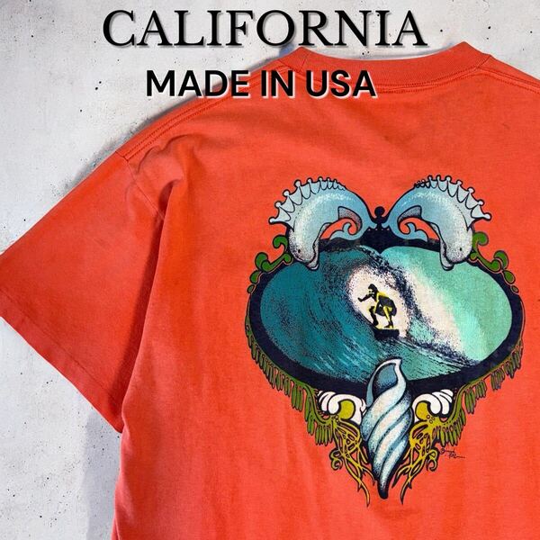 90's VINTAGE USA製 ビンテージ サンフェード CALIFORNIA ビンテージ Tシャツ アメリカ製 サーフTシャツ ポケT カリフォルニア 古着 輸入