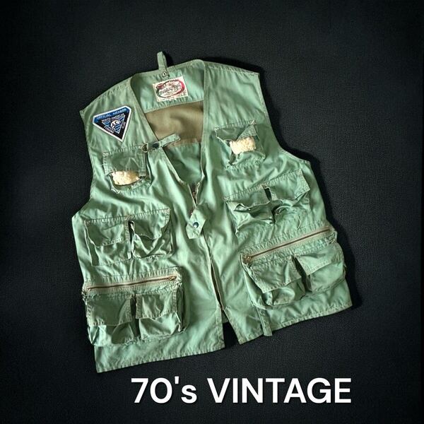 70's VINTAGE USA購入 フィッシングベスト アウトドア ベスト XL NORTH AMERICAN FISHING CLUB 70年代 古着 ビンテージ マルチポケット
