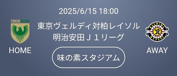 2枚 6/15(日) 東京ヴェルディ対柏レイソル J1リーグバックホーム自由 匿名