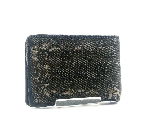 GUCCI グッチ GGキャンバス×レザー 二つ折り財布 グレー系 イタリア製 刻印あり