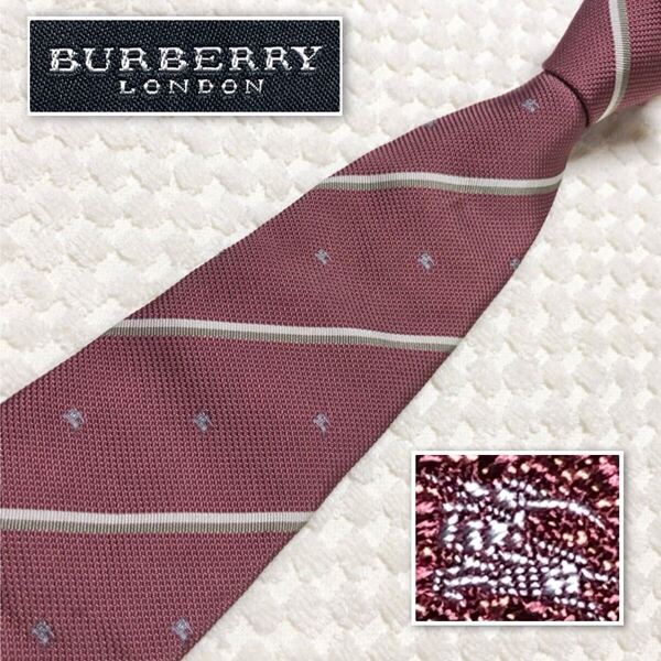 BURBERRY LONDON バーバリーロンドン ネクタイ レジメンタルストライプ ホースマークロゴ刺しゅう 総柄 シルク100% 日本製 ボルドー