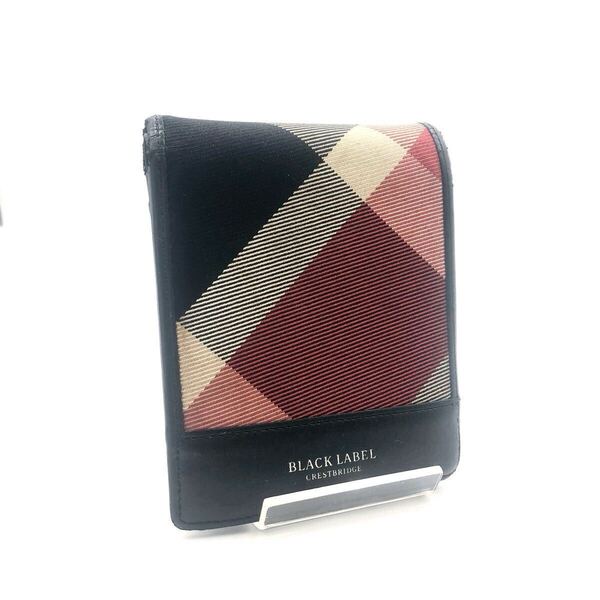 BLACK LABEL CRESTBRIDGE ブラックレーベルクレストブリッジ 二つ折り財布 キャンバス×レザー チェック ブラック 日本製
