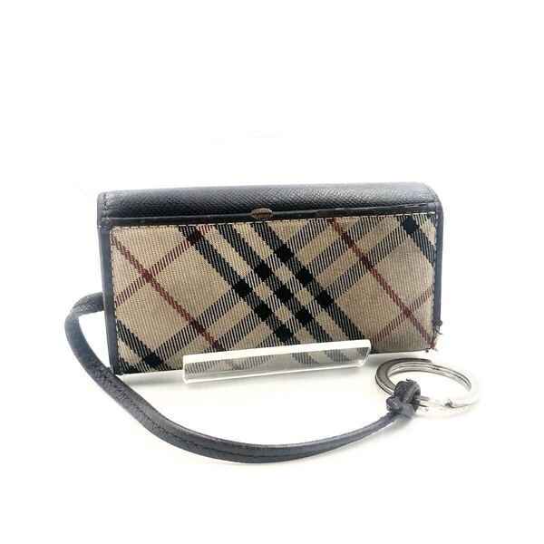 BURBERRY バーバリー ノバチェック キーケース 4連 キーリング キャンバス×レザー ベージュ×ダークブラウン シルバー金具